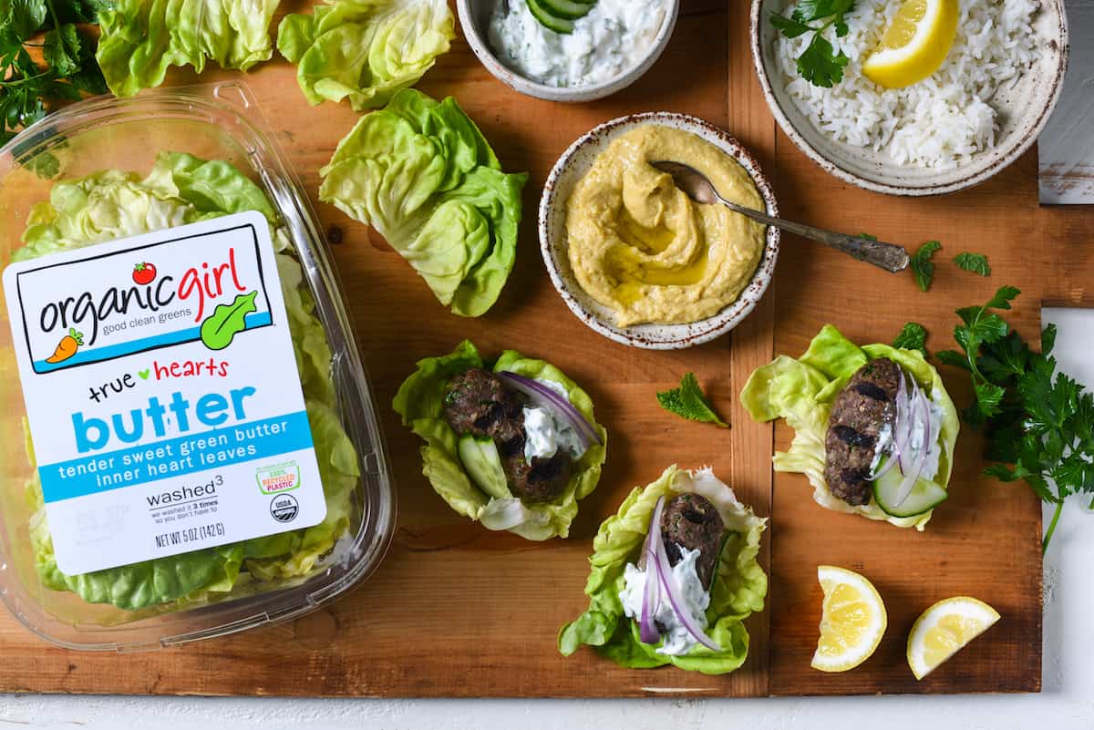 Grilled Kafta Lettuce Wraps - Spiced lamb and beef patties are wrapped in cooling butter lettuce leaves for a fresh and flavorful meal you'll want to serve every week! | foxeslovelemons.com