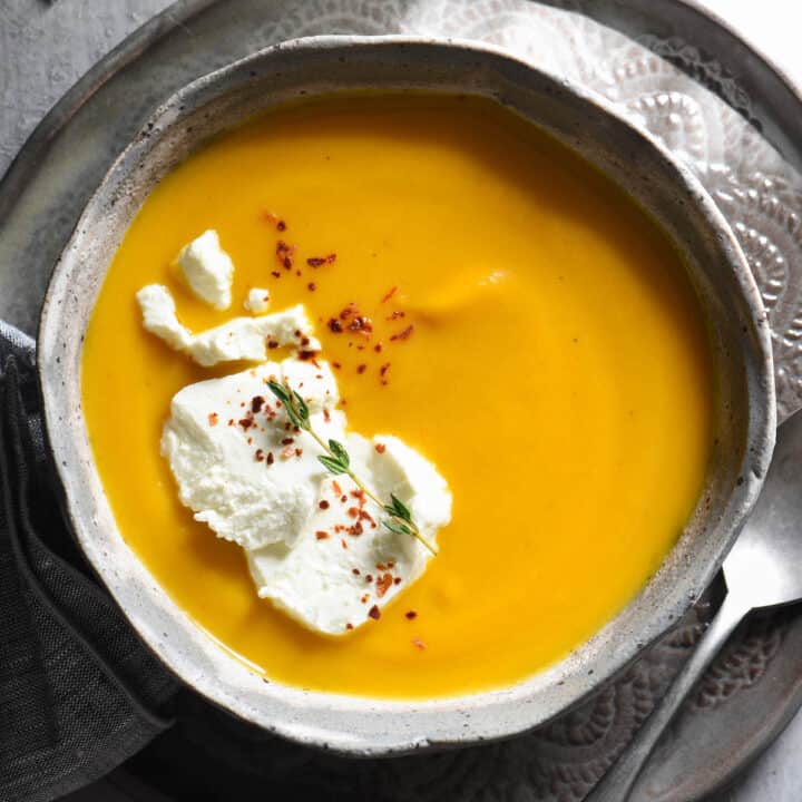 This simple Instant Pot Butternut Squash Soup cooks in just 6 minutes! Finishing with goat cheese adds a special touch that makes this a restaurant-quality dish you can easily make at home. | foxeslovelemons.com