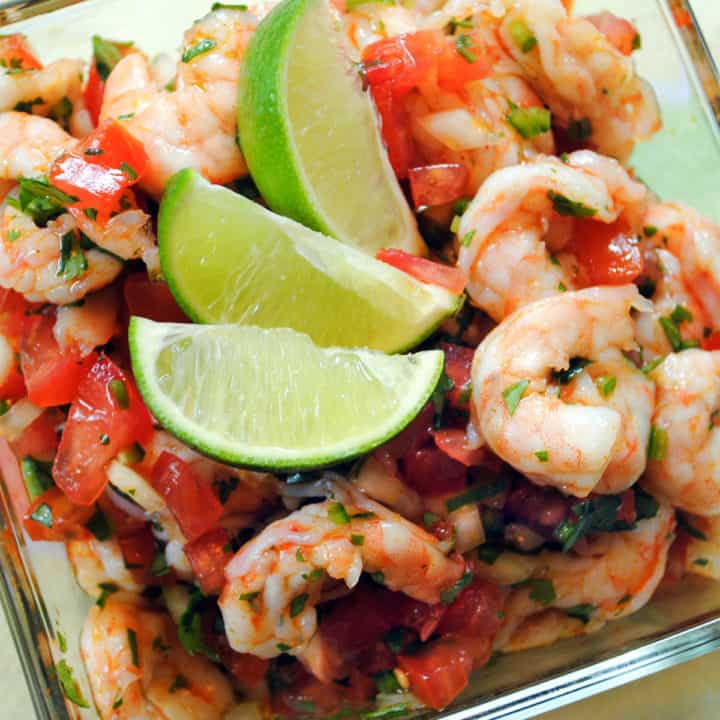 Fresh, healthy and easy! This Shrimp Ceviche recipe will wow as a restaurant-quality party appetizer that is so simple to make at home. | foxeslovelemons.com