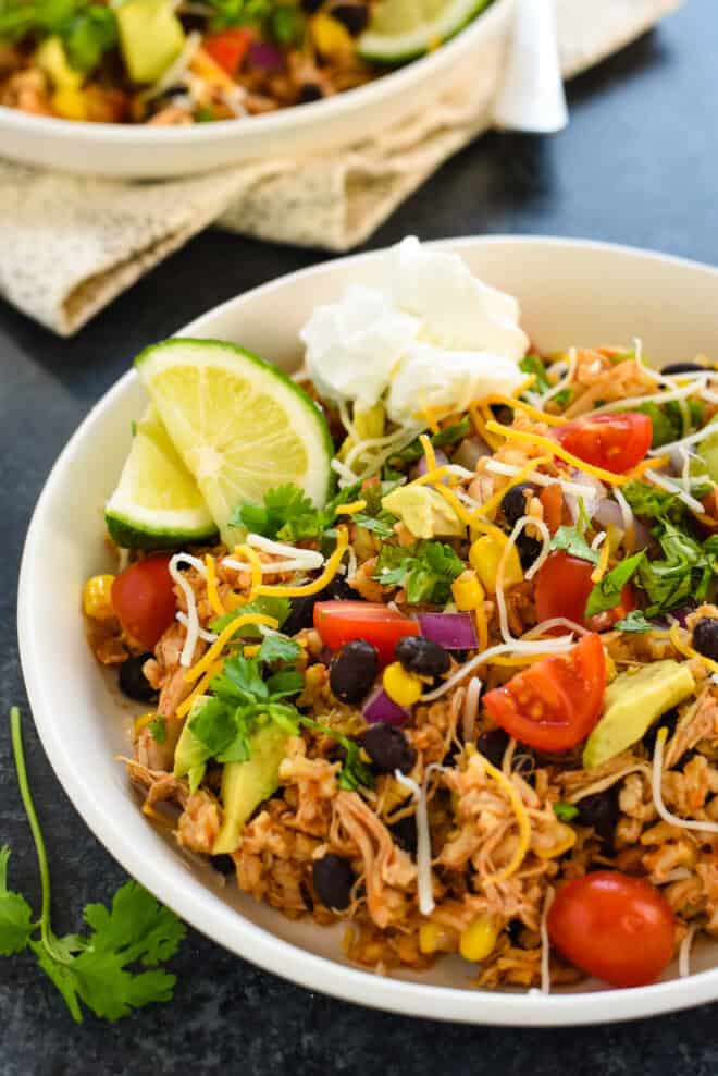 Slow cooked mixture of rice, beans, vegetables and chicken.