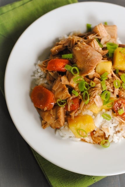 Crock Pot Teriyaki Turkey - Have some leftover turkey that you'd like to transform with completely non-Thanksgiving flavors? Throw it in your slow cooker with some pineapple, ginger and teriyaki sauce. Make a quick batch of rice, and a turkey dinner with Asian flair is served! | foxeslovelemons.com