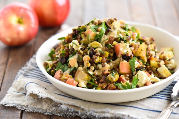 Warm Sautéed Apple & Lentil Salad - A Middle-Eastern inspired vegetarian side dish packed with flavor! | foxeslovelemons.com